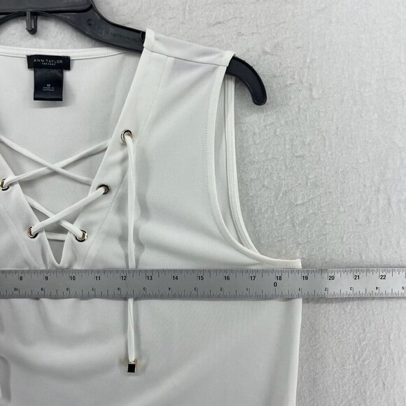 Ann Taylor Factory Tops Womens M White Lace Up V Neck Sleeveless Boho Minimalist - Picture 3 of 12
